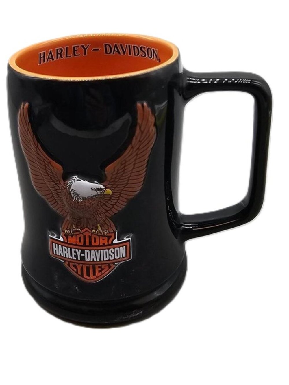 HARLEY DAVIDSON Official Licensed American Eagle Black Orange Mug Pint 16 oz